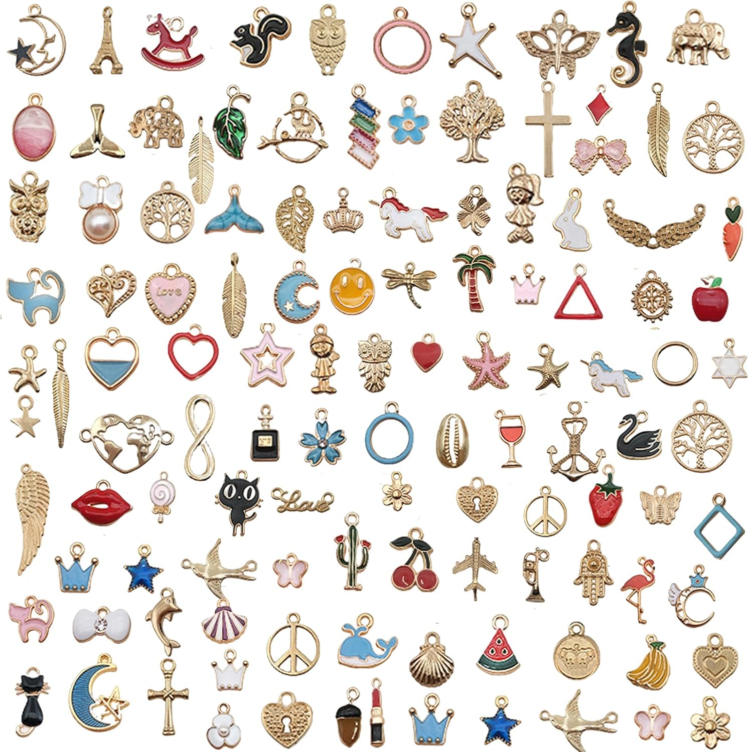 PGKDYC 110PCS Charms for Jewellery Making – Mixed Bracelet & Necklace Charms, DIY Crafting Accessories for Bracelets, Jewellery, Bag Accessories, Pet Tags, Keychains, Anklets & Gift Decorations