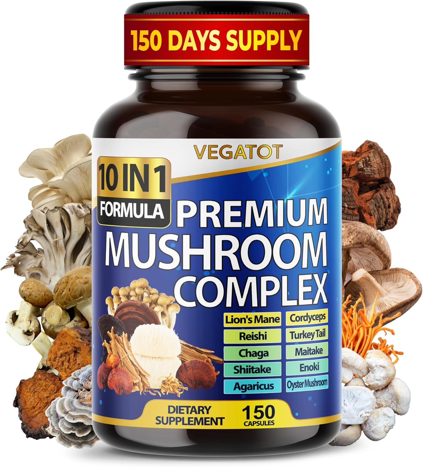 10 in 1 High Strength Mushroom Supplement - Lions Mane, Cordyceps, Reishi - Brain Supplements for Memory and Focus ** 5-Month Supply