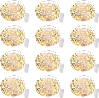 Brightown 12 Pack LED Fairy Lights Battery Operated String Lights - 7ft 20LED Waterproof Silver Wire Firefly Starry Moon Lights for DIY Crafts Wedding Table Centerpieces Party Bedroom Christmas