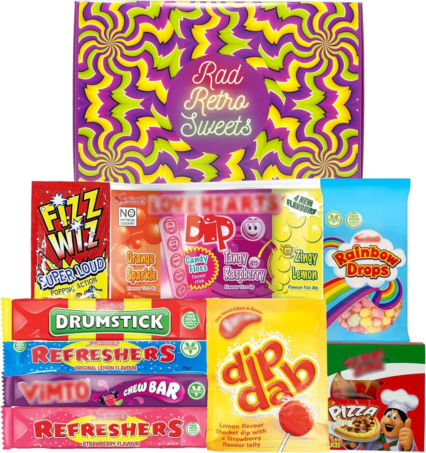Sweets. Retro Sweets Hamper Gift Box. Present for Christmas, Stocking Filler, Happy Birthday, Thank You, Get Well Soon.