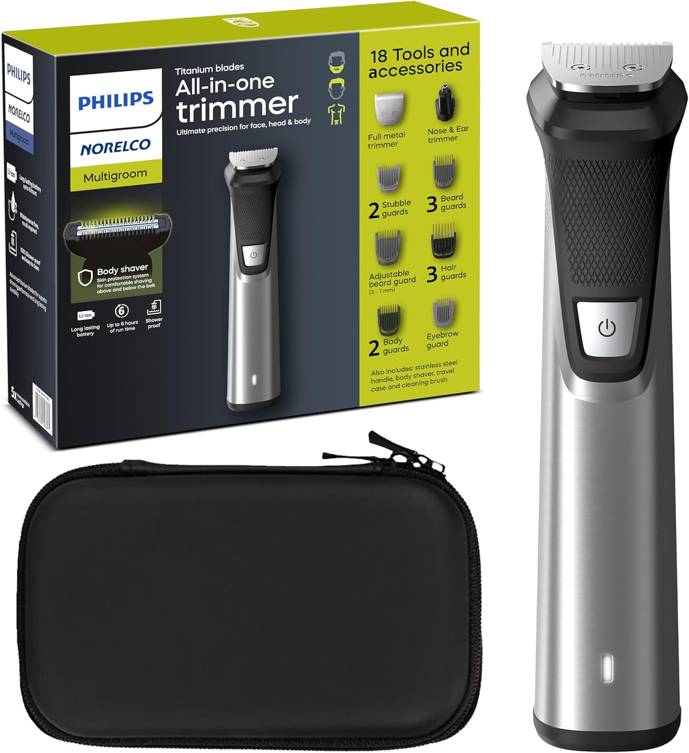 PHILIPS Norelco Multigroom 9000 Series MG9740-18-in-1 Precision Trimmer for Face, Head, and Body with Titanium Blades, 6-Hour Battery Life, and Showerproof Design, Packaging May Vary