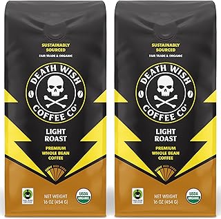 Death Wish Coffee - Light Roast Whole Bean Coffee, Organic and Fair Trade (2 pack)