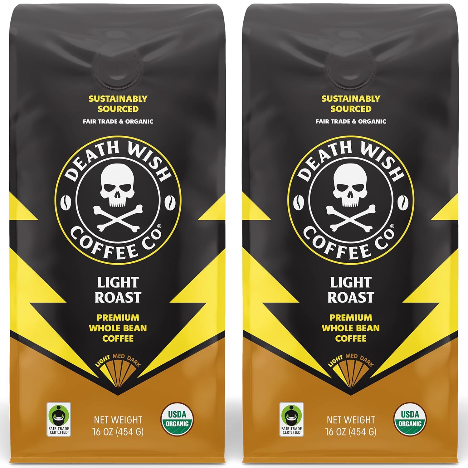 Death Wish Coffee - Light Roast Whole Bean Coffee, Organic and Fair Trade (2 pack)