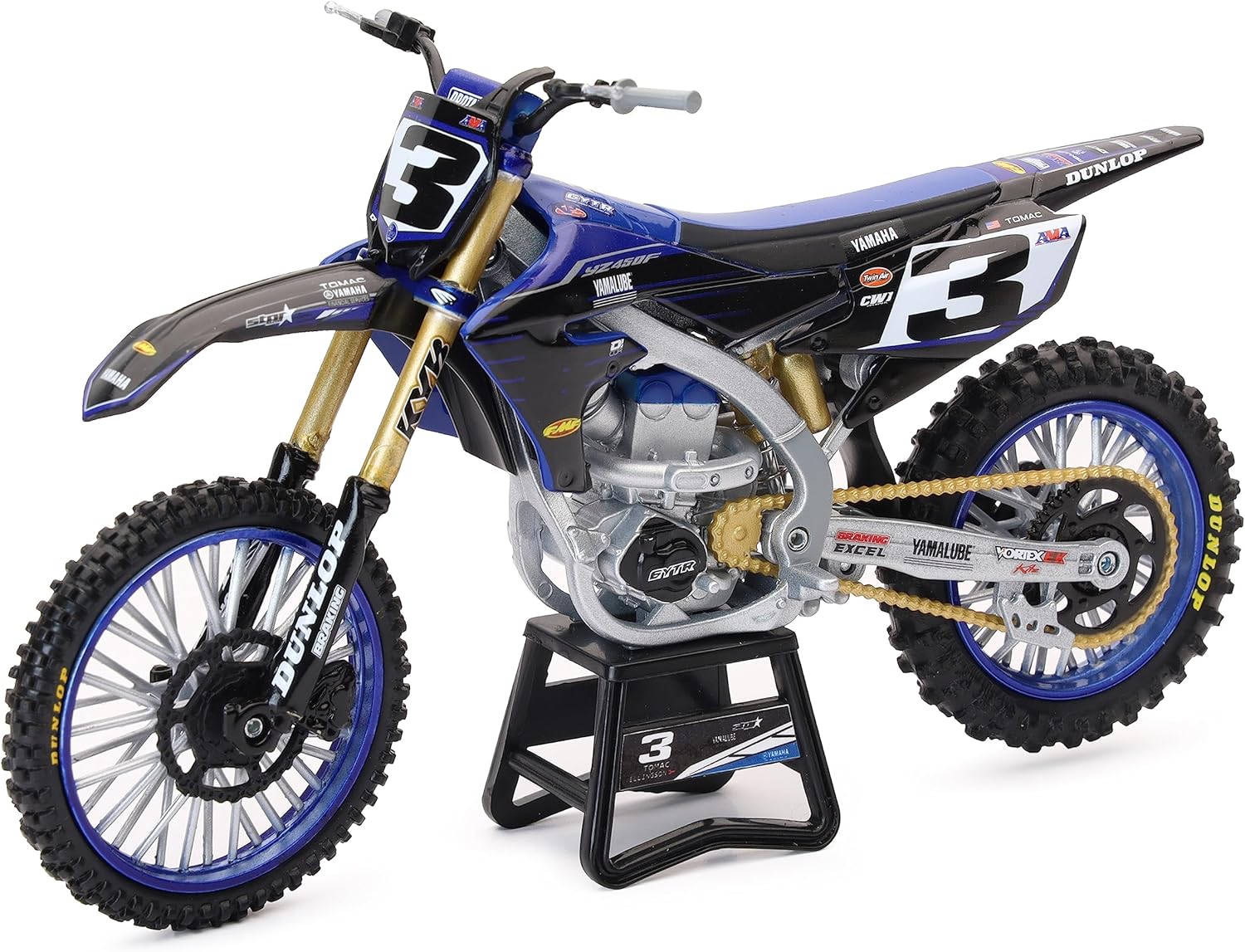 NewRay Yamaha YZF 450 Star Racing E. Tomac No.3 Motorcycle, Metal, Blue, 1/12