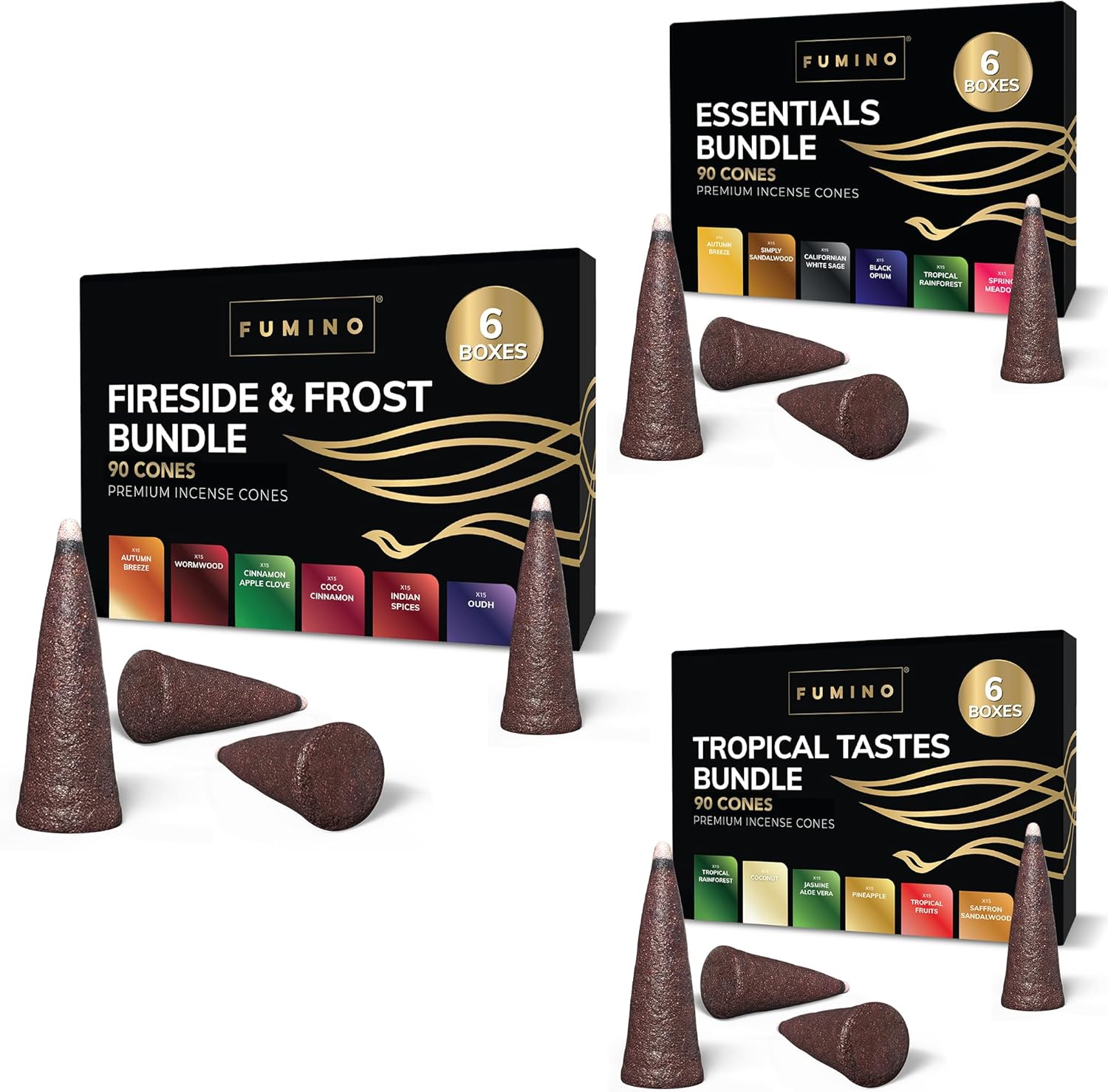 Incense Cones Fumino Fresh Multipack Mega Bundle 18 Boxes 270 Pieces Masala Agarbatti Joss Fragrance for Relaxation and Meditation, Home and House Decor Scent