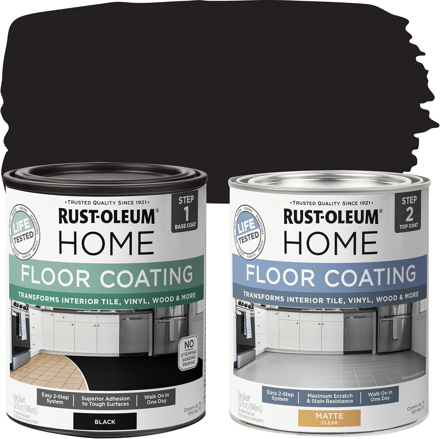 Rust-Oleum 367597 Home Interior Floor Coating Kit, Matte Black 1 Quarts (Pack of 2)