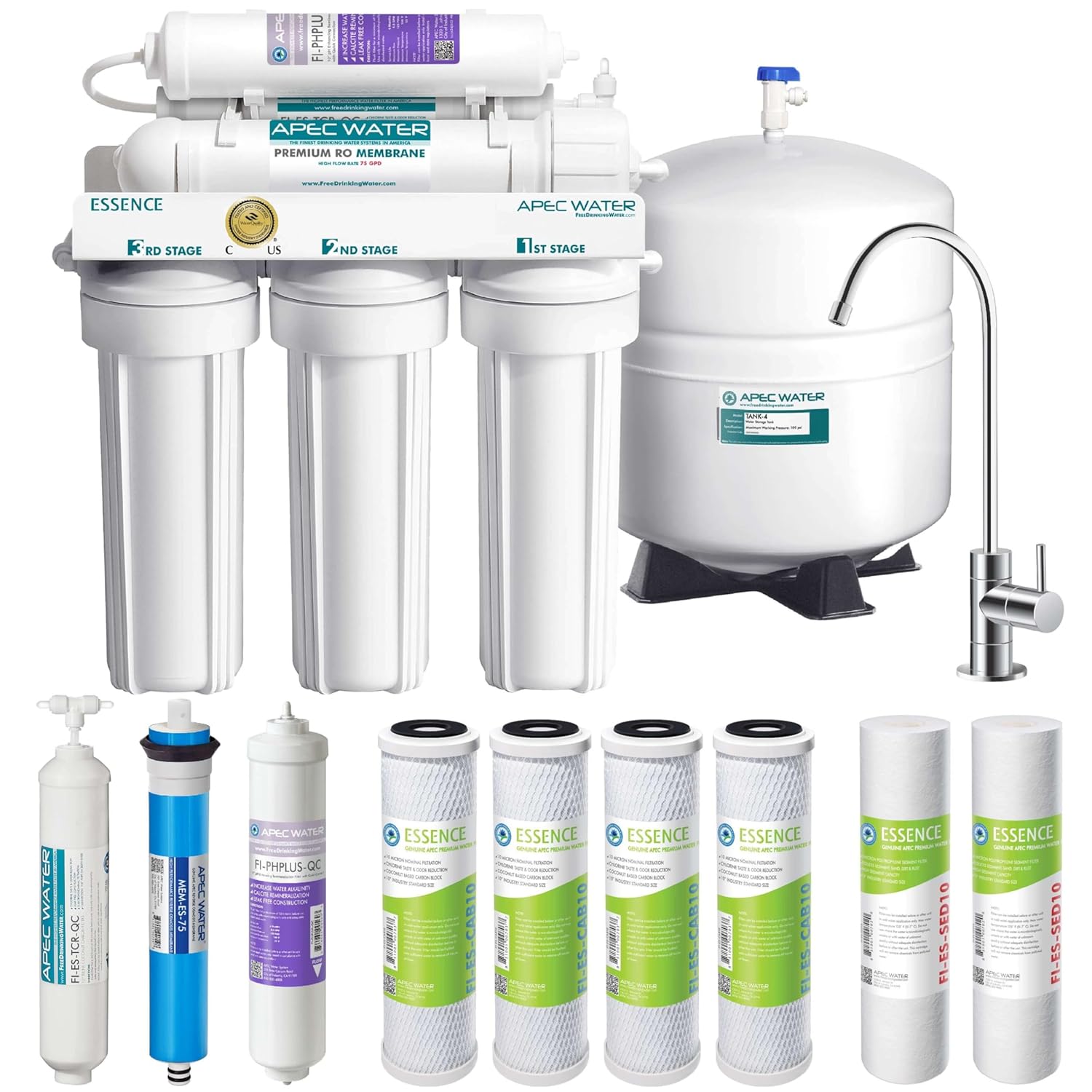 APEC WATER | Reverse Osmosis Water Filter, Alkaline 6-Stage RO System, pH+ Remineralization for Natural Spring Taste, Under Sink Filter WQA Certified Removes 1K+ Impurities, 75 GPD - Value ROES-PH75X