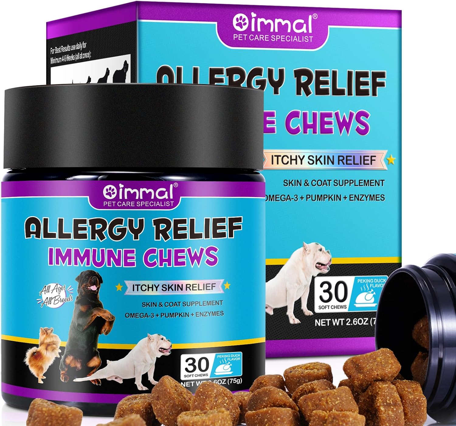 Dog Allergy Relief, Allergy Relief Immune Chews, Anti Itch for Dogs, Eyes, Ears, Skin, Paws, Stop Itching, Licking, Scratching, for All Breeds and Sizes, 30 Chews, Peking Duck Flavor