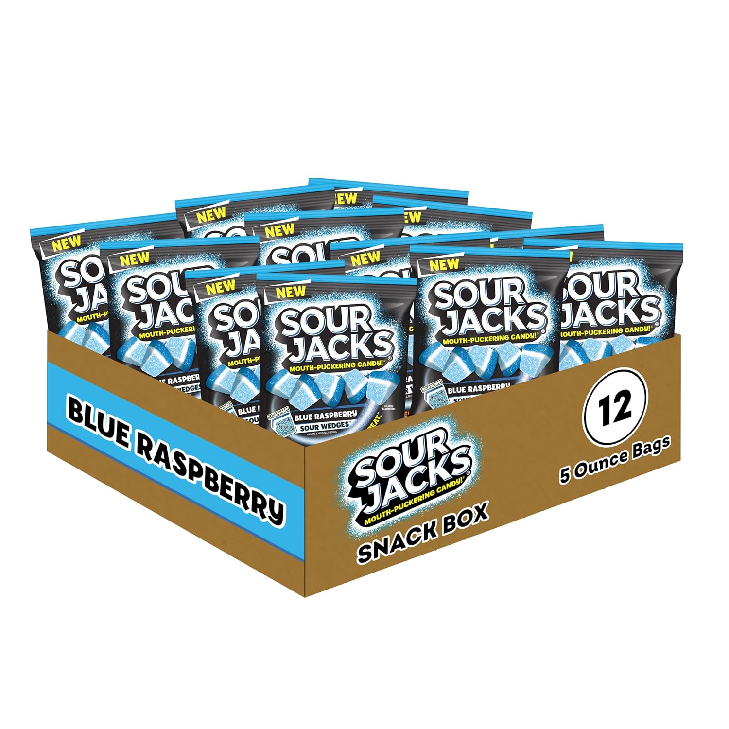 SOUR JACKS, Sour Gummy Wedges, Blue Raspberry Flavored Candy, 5oz Bag (12 Pack)