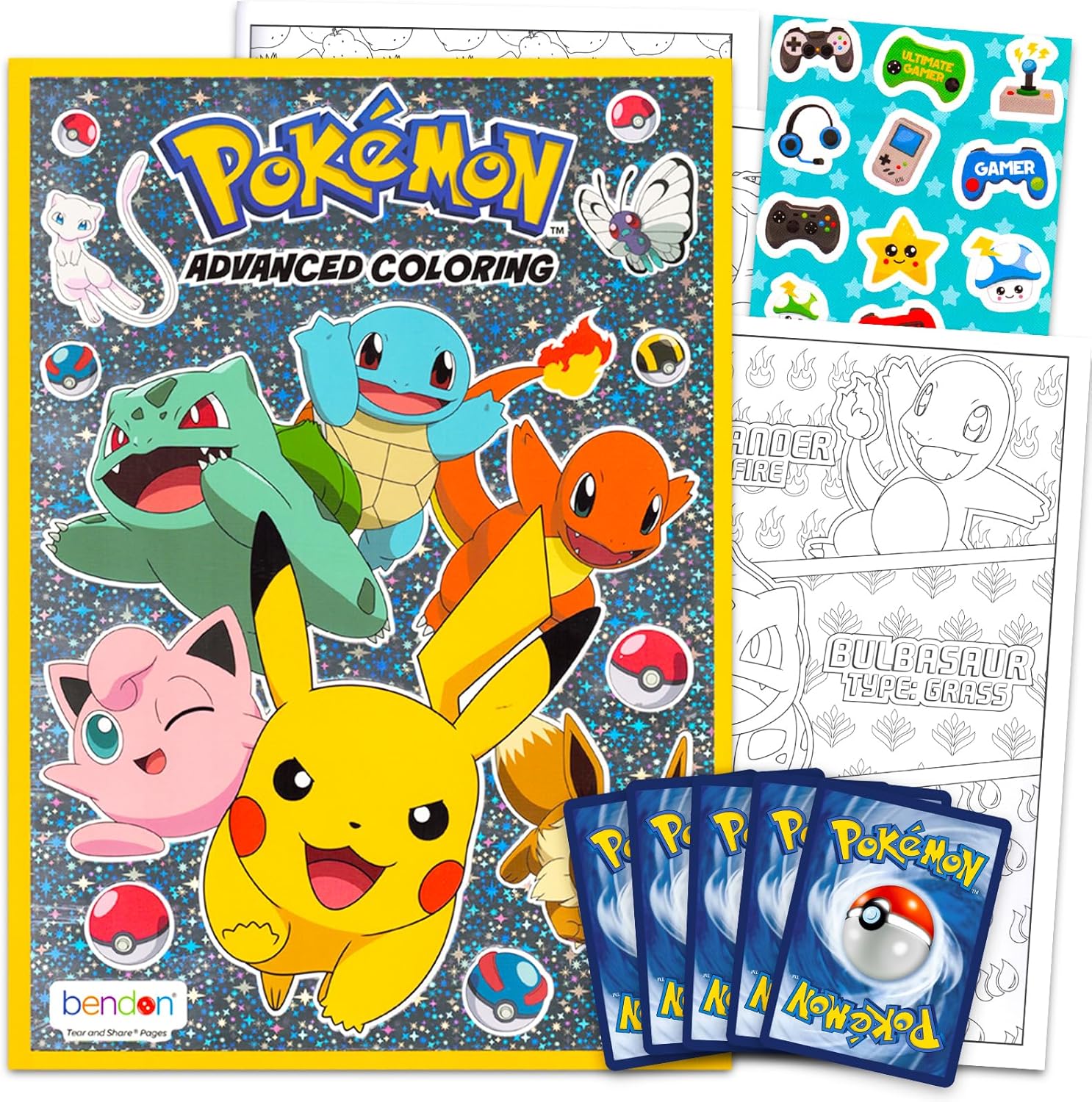 Pokemon Coloring Book for Kids, Teens - Bundle with Pokemon Advanced Coloring Book Plus Pokemon Cards for Boys | Pokemon Coloring Set