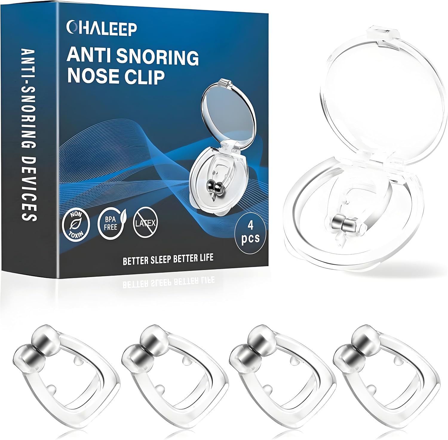 OHALLEP Anti Snoring Devices, Snore Stopper with Adjustable Magnet, Silicone Nose Clip Stop Snoring, Effective to Relieve Snoring, Snoring Solution for Comfortable and Quieter Sleep, Clear, M