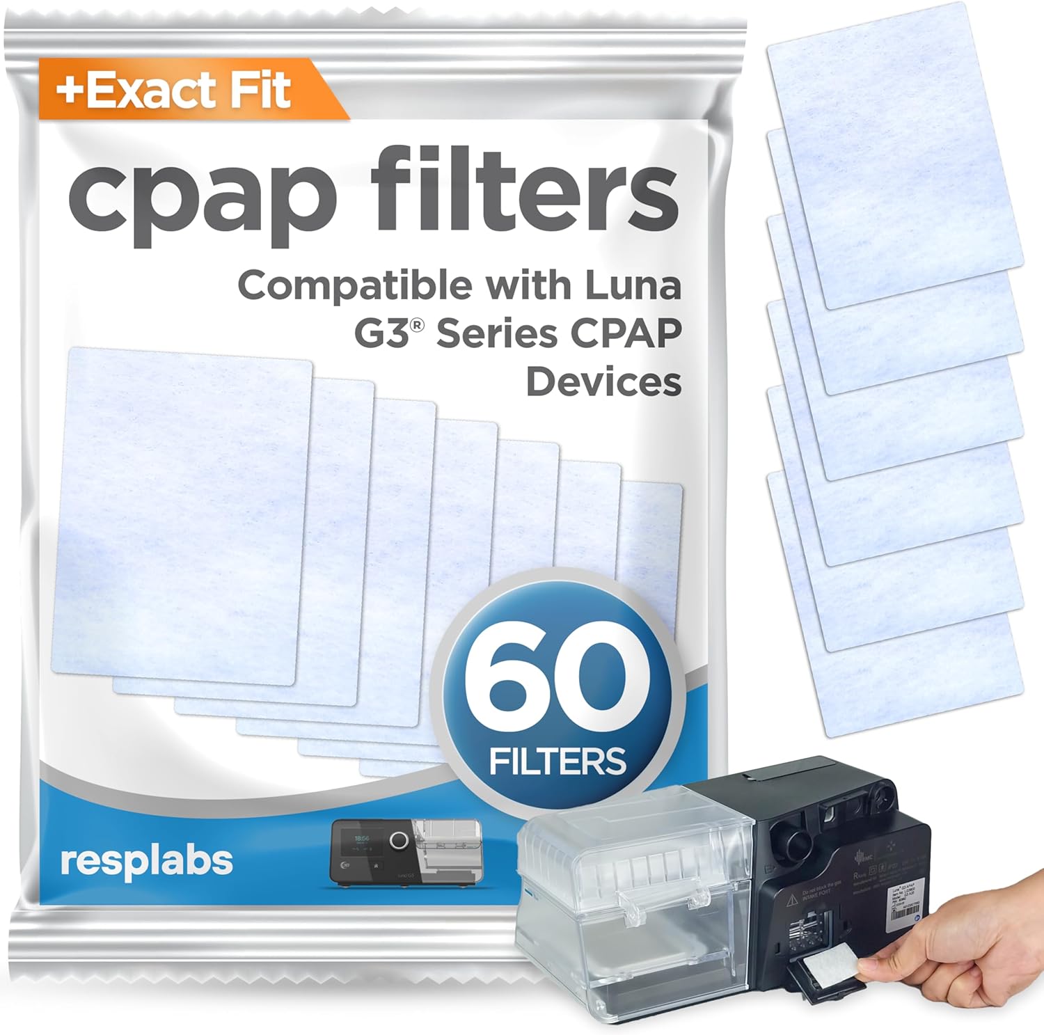 resplabs CPAP Filters Compatible with The React Health Luna G3 Machine (Pack of 60)