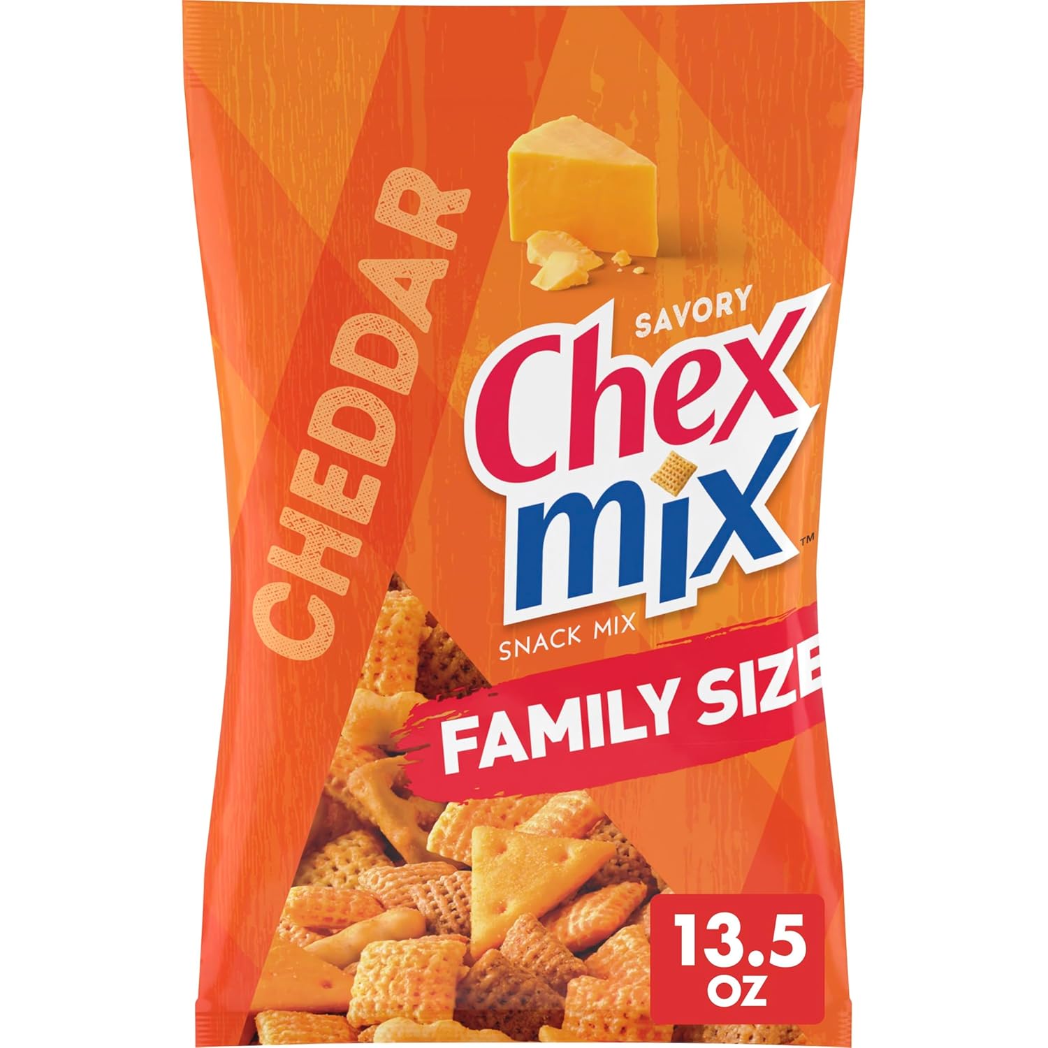 Chex Mix Cheddar Savory Snack Mix, Snacks, Family Size, 13.5 oz