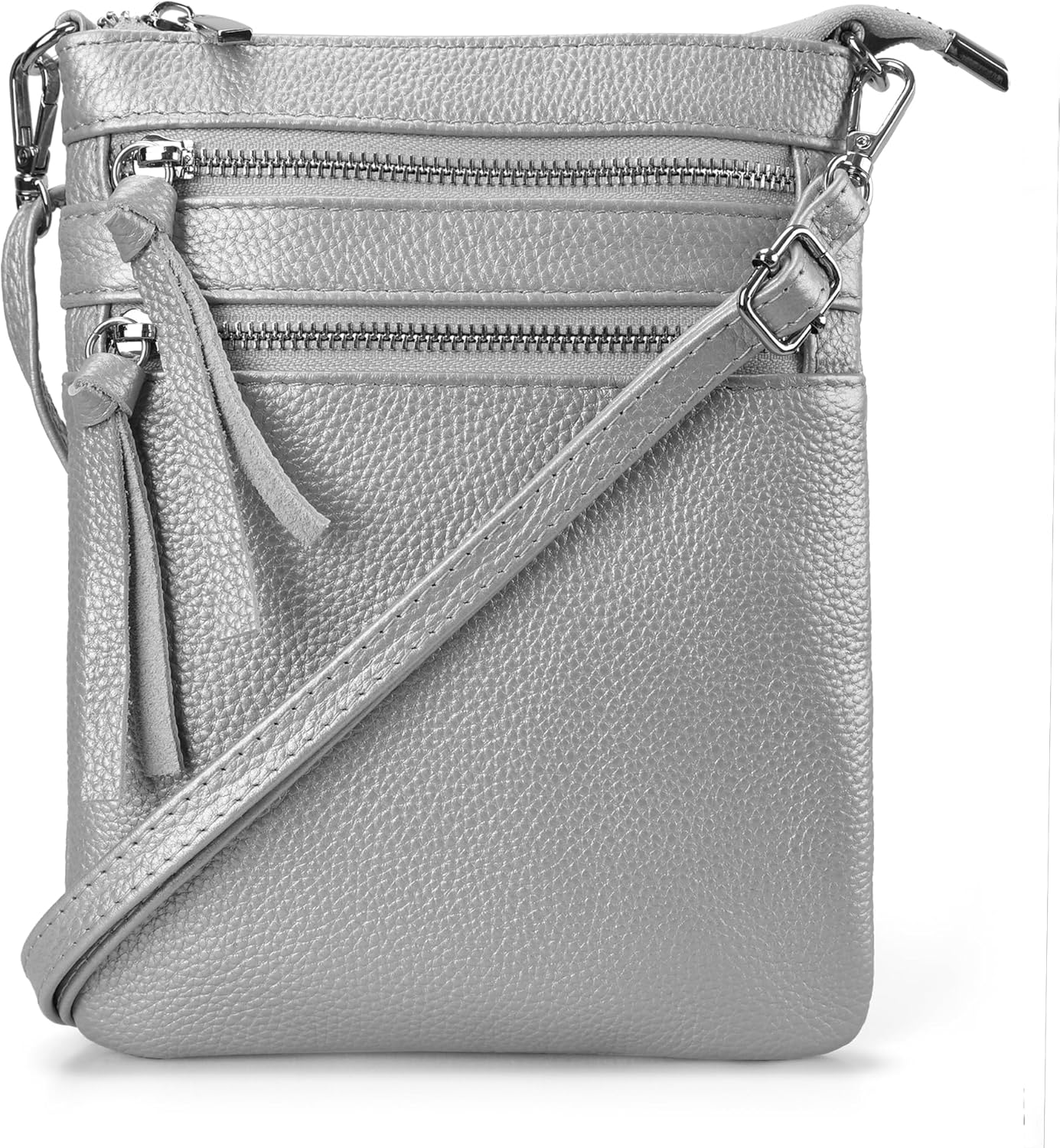 befen Women's Cross-body Bags, Genuine Leather Black Shoulder Handbags Functional Multi Pocket Small Cross Body Purse for Women-Silver Gray