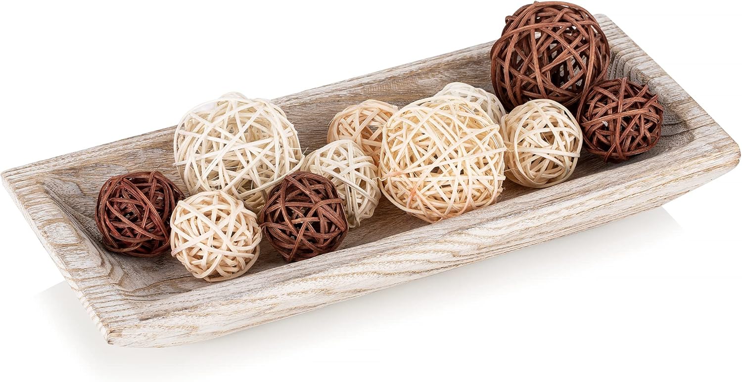 Hanobe Decorative Wood Dough Bowl: Long Wooden Bowl for Entry Way Table Home Decor - Coffee Table Decor for Living Room - Dining Table Centerpiece Decor, White