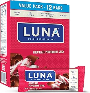 LUNA Bar - Chocolate Peppermint Stick - Gluten-Free - Non-GMO - 7-9g Protein - Made with Organic Oats - Low Glycemic - Whole Nutrition Snack Bars - 1.69 oz. (12 Pack)