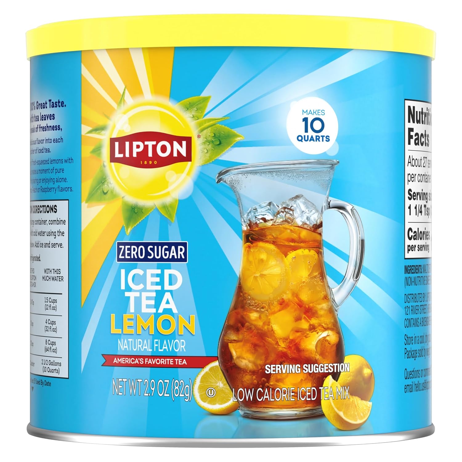 Lipton Diet Lemon Iced Tea Mix – Pack of 2, 10 Quarts Each (Total 20 Quarts) – Zero Sugar, Caffeinated Powder Drink Mix
