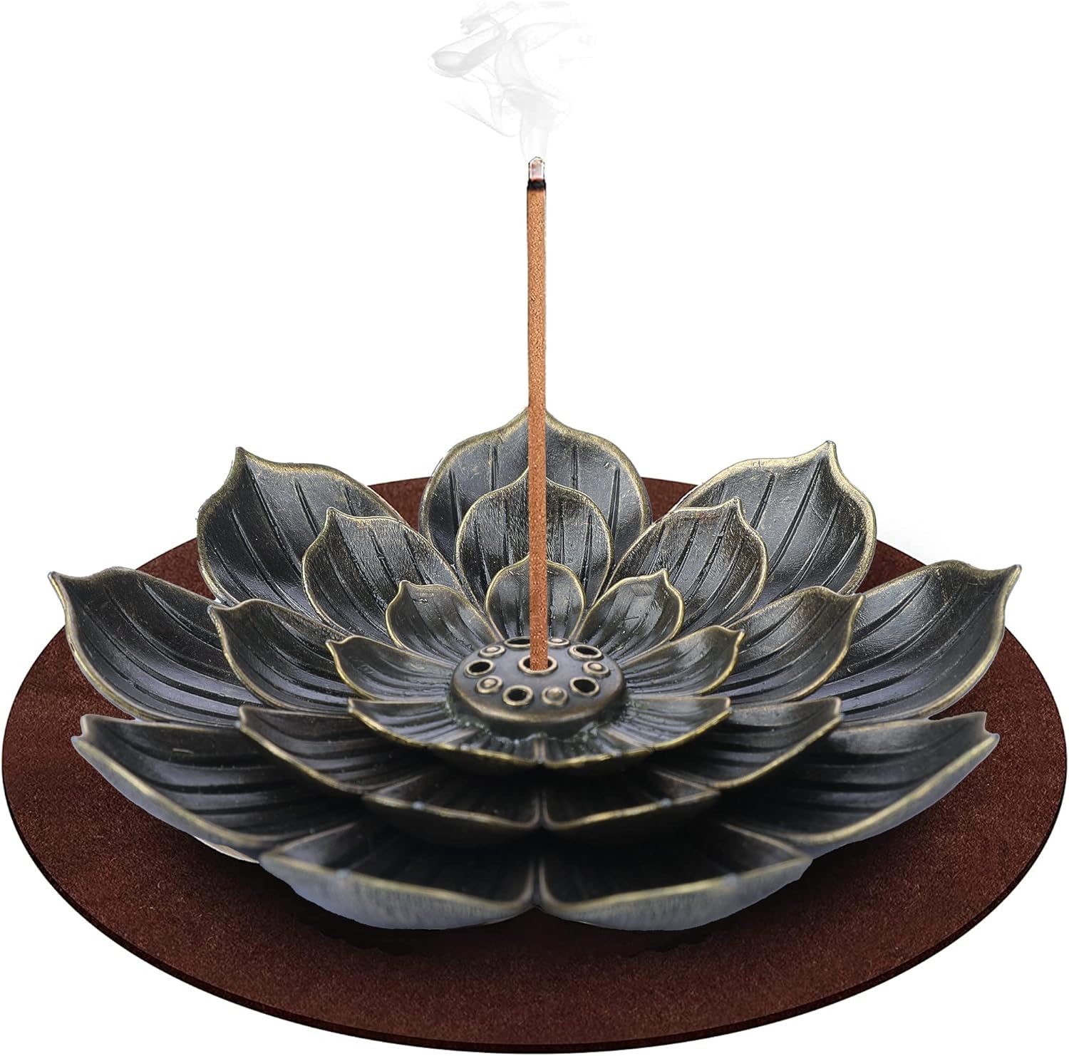 DK177 Brass Incense Holder, Lotus Incense Burner,Incense Stick Holders,Incense Holders for Sticks,Incens Burner Holder with Detachable Ash Catcher and Mat,for Home Office Yoga Meditation