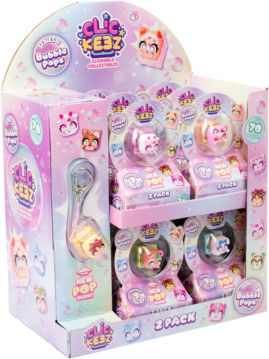 Clickeez Series 3 - 2-Pack CDU | Contains 12 Series 3 - 2-Packs, Each Includes 2 Collectible Character Keyboard Keys | Click, Clack, Create Your Own Keychain | Ages 6+