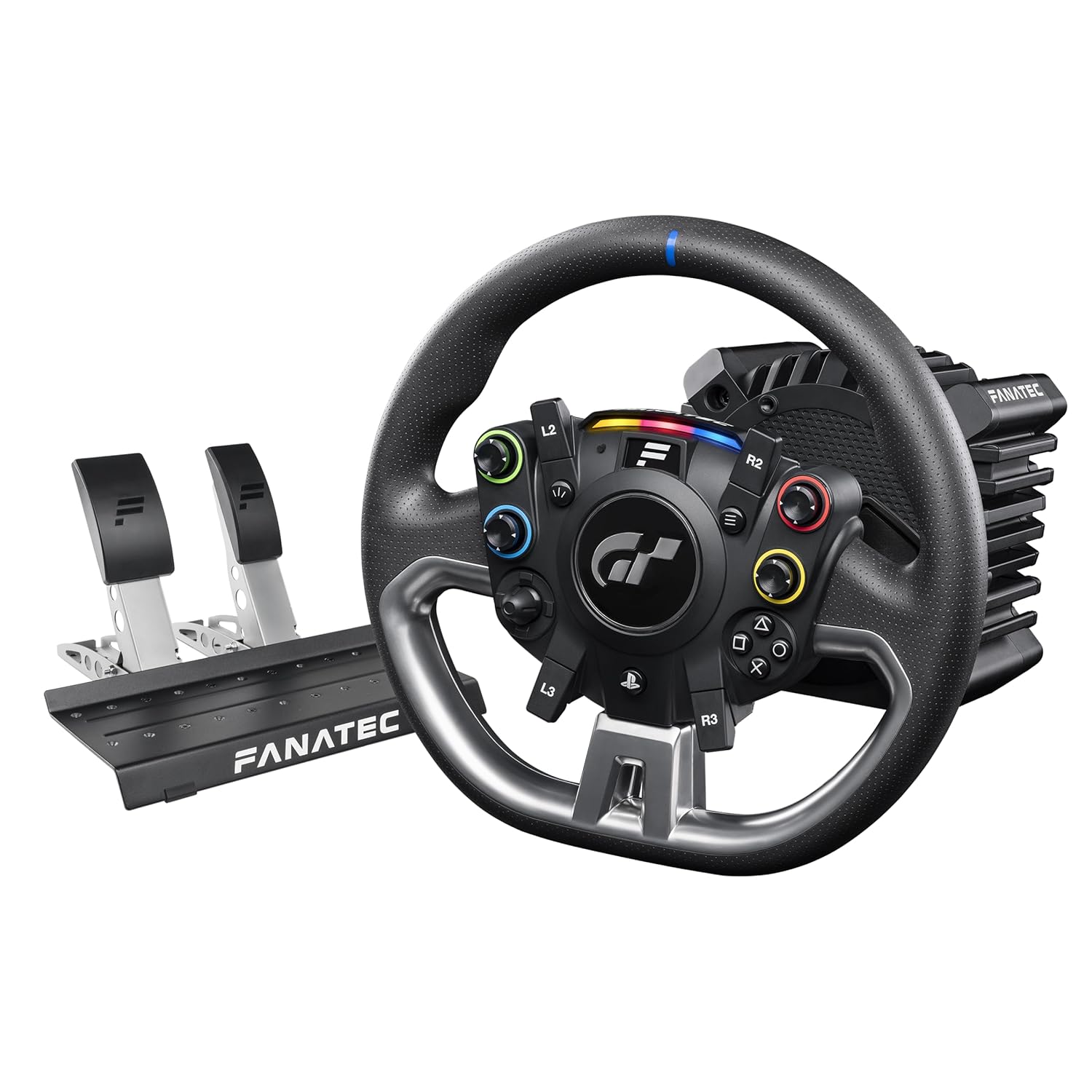 Fanatec Officially Licensed Gran Turismo DD Pro PlayStation Sim Racing Steering Wheel, Base and Pedals – Polyphony Digital Wheel, 5 Nm FluxBarrier Direct Drive, 2-Pedal Set for PC, PS5, PS4