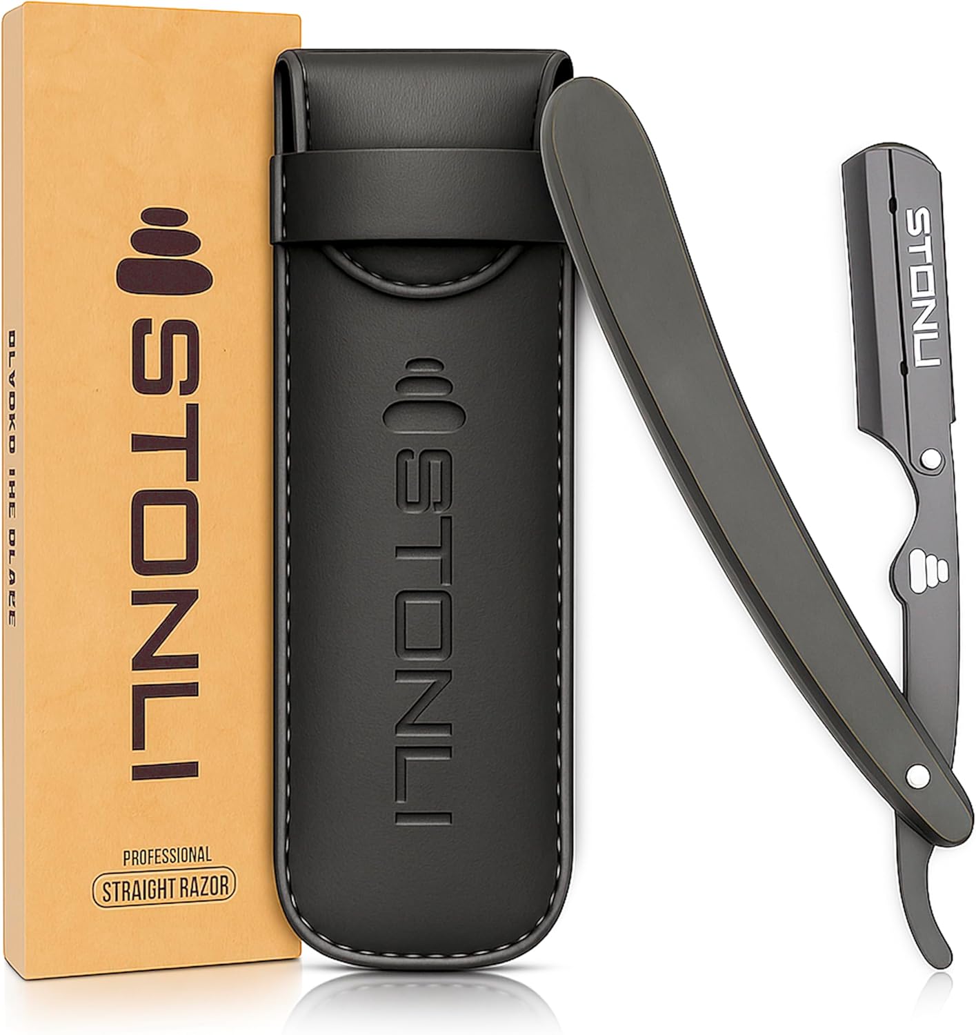 Cut Throat Razors - Straight Razor with Matte Black Finish Professional Barber Razor - Premium Quality Single Blade Shaving Razor for Moustache and Beard - Pouch Included (Black Wooden)