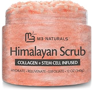 Himalayan Salt Scrub Face Foot & Body Exfoliator Infused with Collagen and Stem Cell Natural Exfoliating Salt Body Scrub for Toning Cellulite Skin Care by M3 Naturals