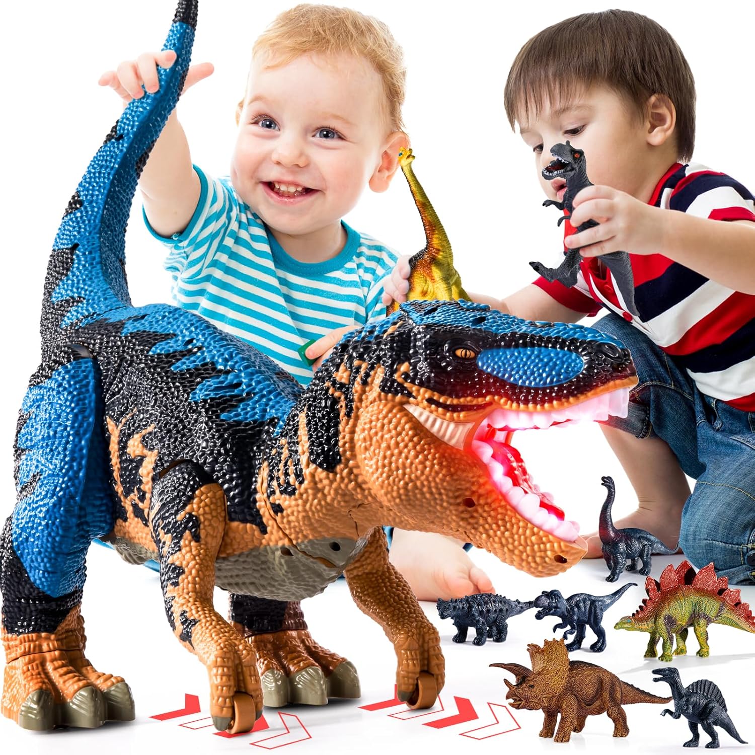 BLmukce Large Dinosaur Toys T-Rex with 10 Mini Dinosaurs Inside, Water Mist Spray & Red Beam, Roaring Sounds & Effects – Educational Toy for Kids 3 4 5 6 Years Old Boys & Girls