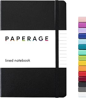PAPERAGE Lined Journal Notebook, (Black), 160 Pages, Medium 5.6 inches x 8 inches - 100 GSM Thick Paper, Hardcover