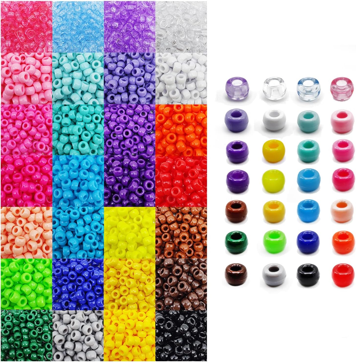 Pony Beads, 4200pcs 28 Colors Plastic Bead for Craft Bracelets Making, Hair Bead for Braids, Colored Beads for DIY Projects - Individually Wrapped (6x9mm)