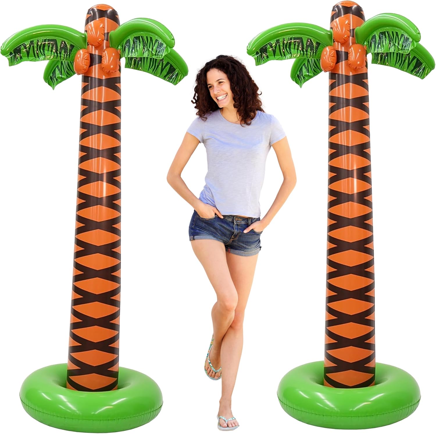 4E's Novelty 2 Pack Giant Inflatable Palm Trees 6 Ft Tall - Palm Tree Blow Up for Tropical Seaside Inflate Trees Party Decorations, Summer Beach Tree Party, Beach Decoration Plant Birthday Supplies