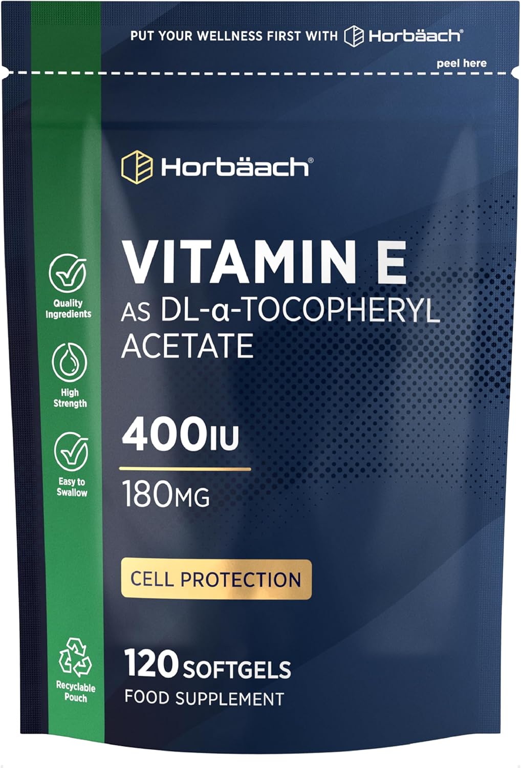 Vitamin E Capsules 400iu | 120 Count | High Strength Vitamin E as DL-a-Tocopheryl Acetate | Protection of Cells from Oxidative Stress | by Horbaach
