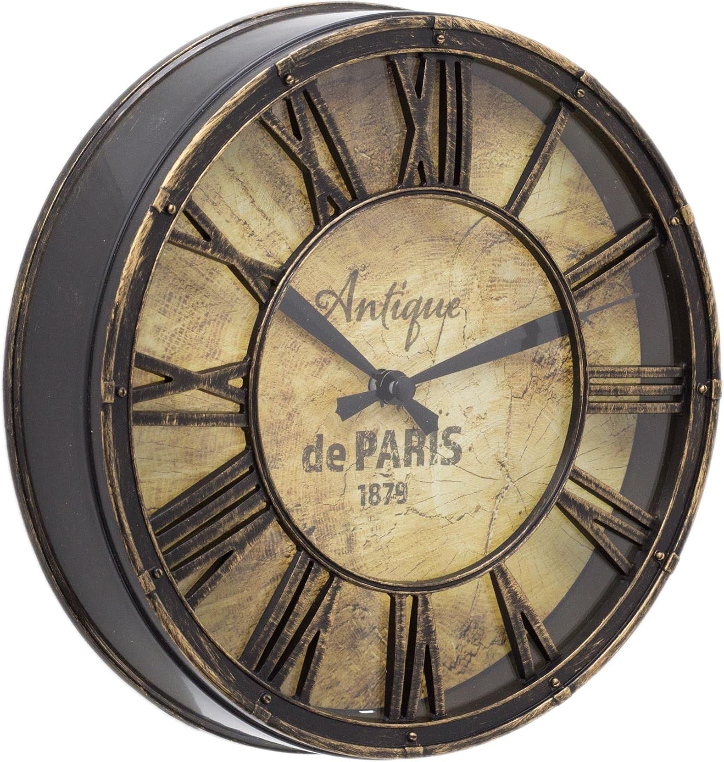 Carousel Home 20cm Wall Clock Antique Effect Distressed Round Clock | Antique de Paris Wall Mounted Clock | Vintage Style Wall Clock
