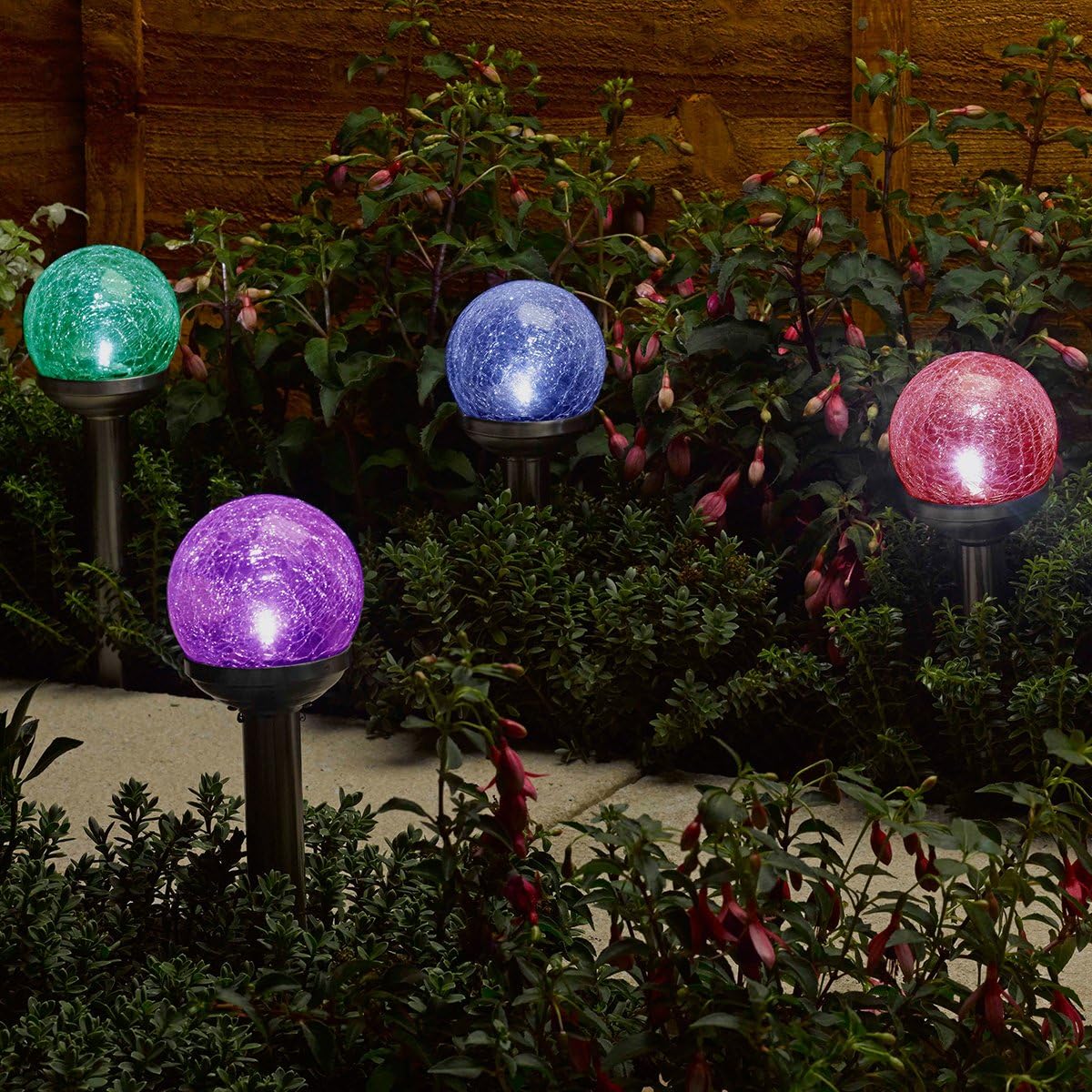 4 solar rainbow crackle globe colour changing stake lights