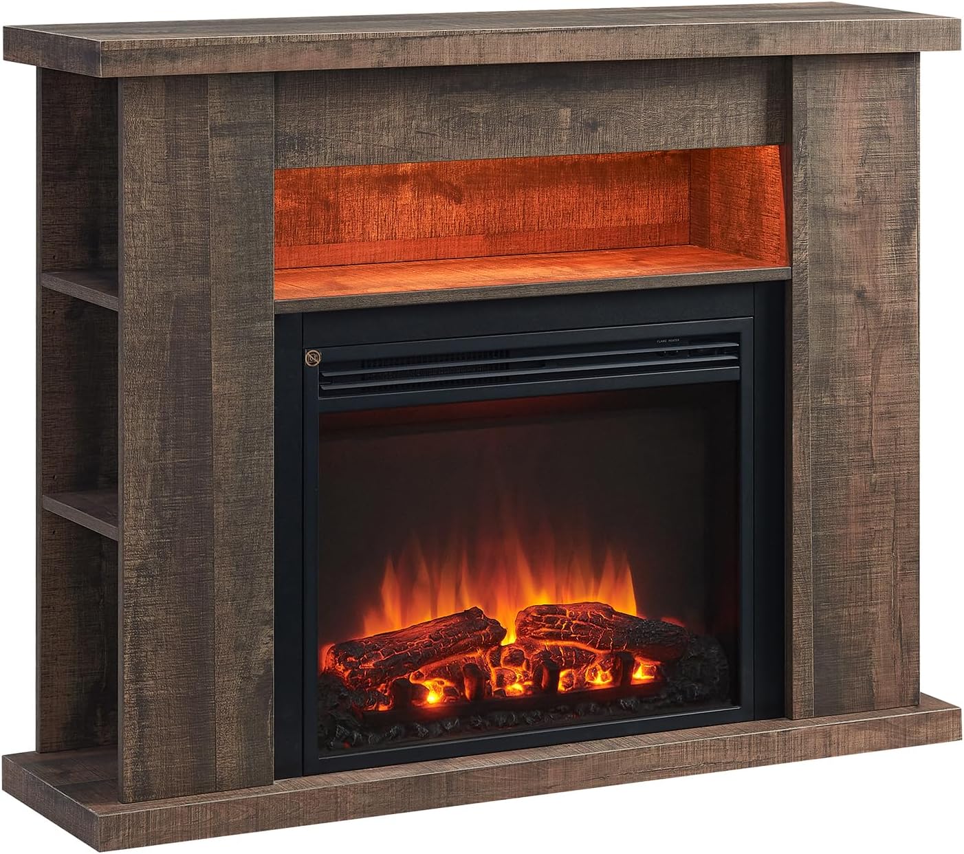 FLAMME 43" Lipson Electric Fireplace Suite Rustic Dark Oak Colour with Storage Shelves Includes 2000w Heater with Glass Fronted Flame Effect, Remote Control