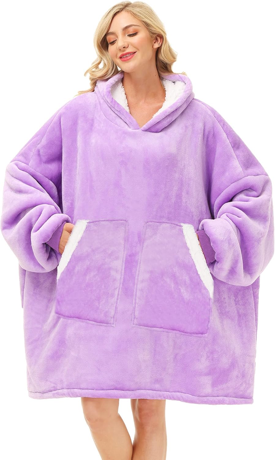 Kipswiza Oversized Wearable Blanket Sherpa Fleece Thick Warm Hoodie Blankets Big Hooded Sweatshirt Blanket Birthday Gifts for Women Mom Sister Girls Teens Men, Purple