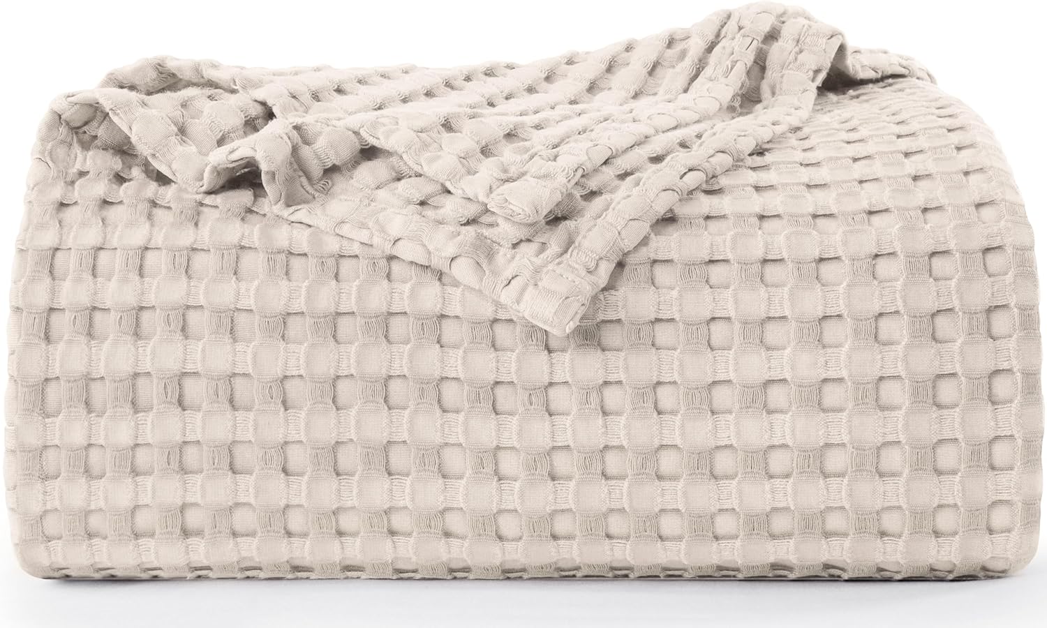 Utopia Bedding Cotton Waffle Blanket 300 GSM (Khaki - 90x84 Inches) Soft Lightweight Breathable Bed Blanket Full Size Layering Any Bed for All Season