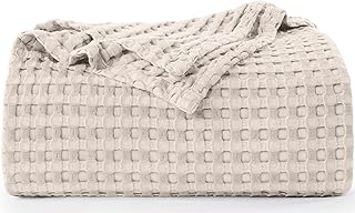 Utopia Bedding Cotton Waffle Blanket 300 GSM (Khaki - 90x84 Inches) Soft Lightweight Breathable Bed Blanket Full Size Layering Any Bed for All Season