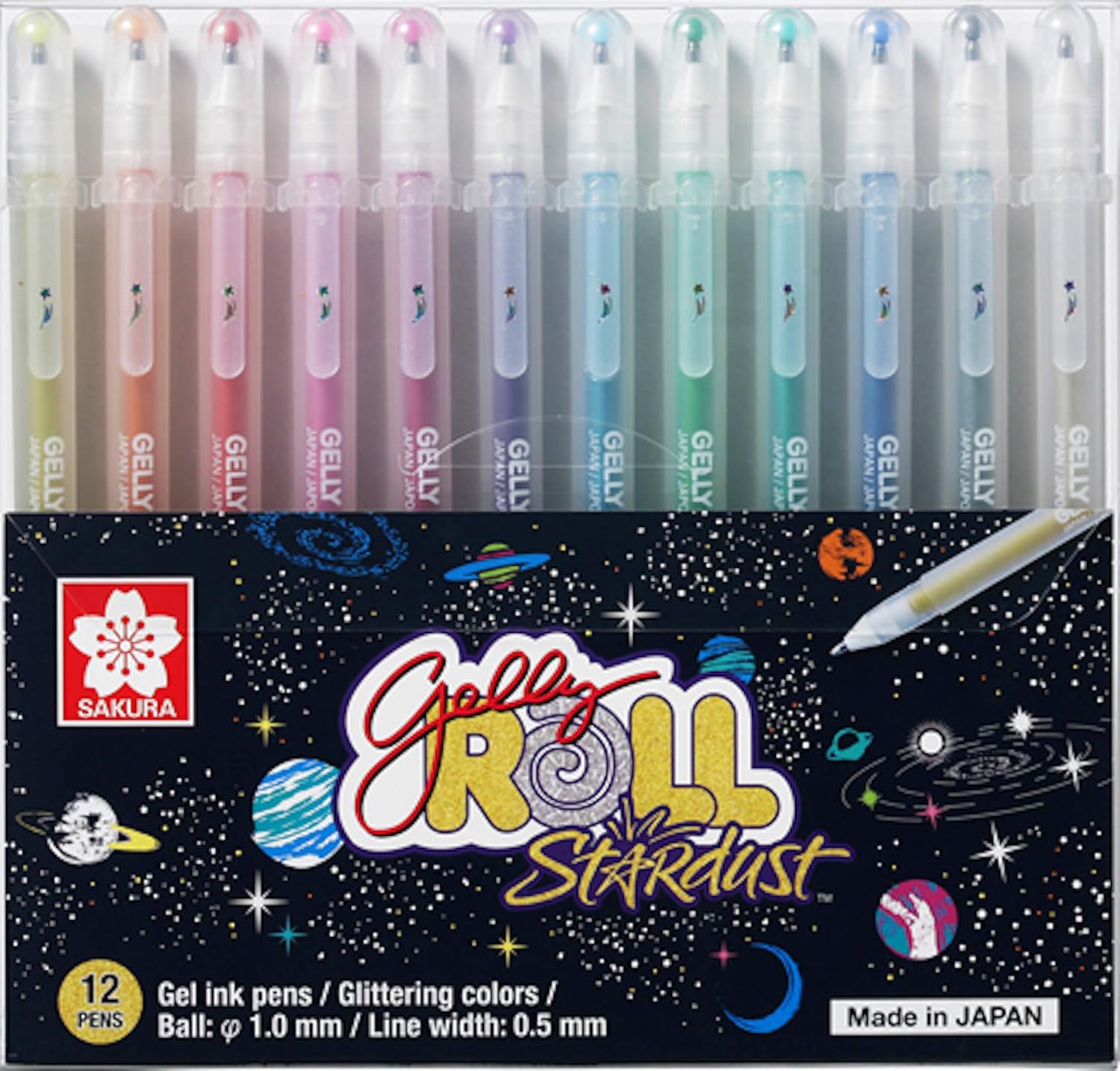 SAKURA Gelly Roll Stardust (Made in Japan) [Limited Edition] Gel Ink Pen Set - Bold Sparkling, Glittering & Assorted Colors 12Pens