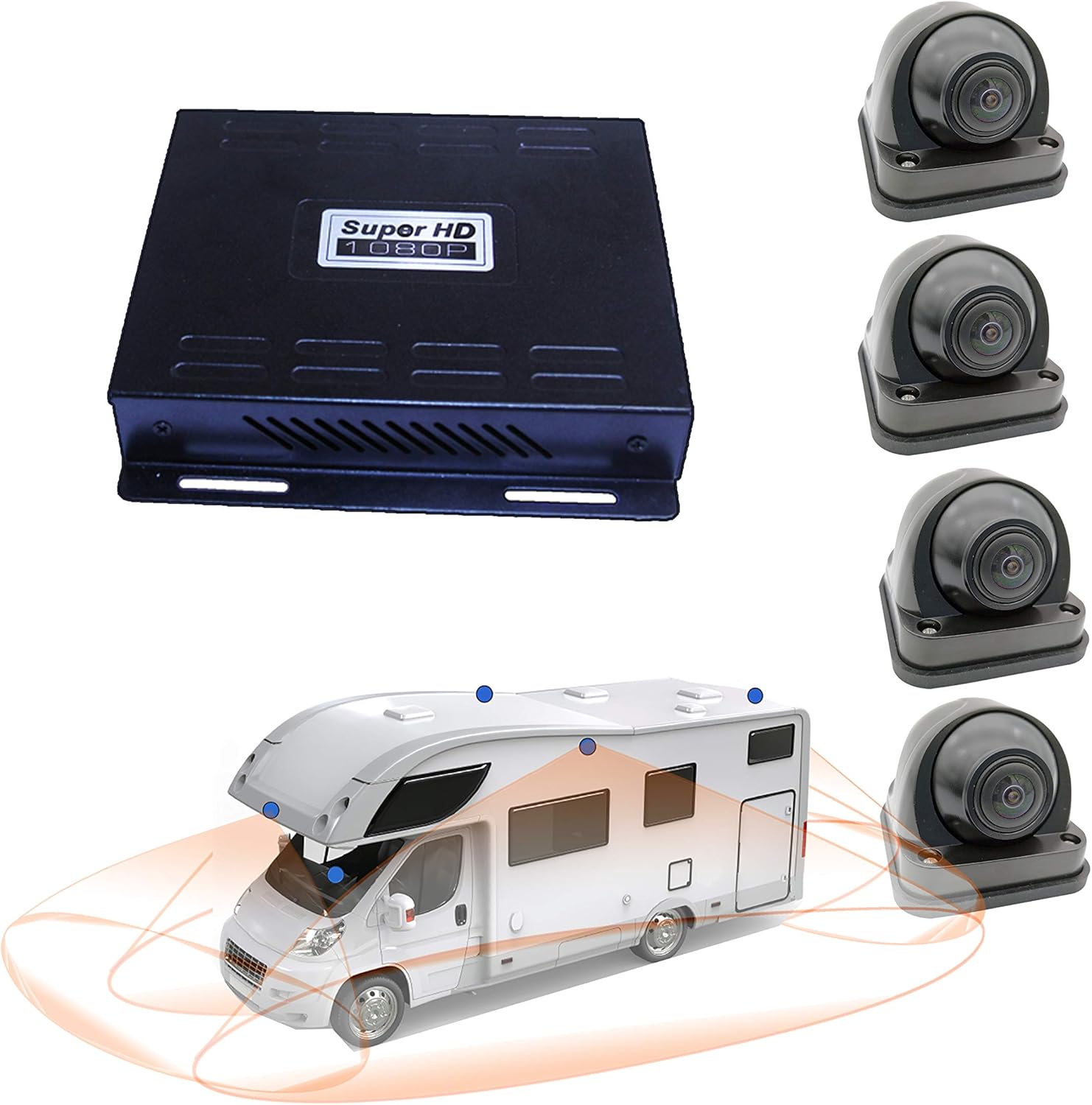 Hd 1080P 360 Degree Bird View Car DVR Recording Panoramic View All Round Rear View Camera for Bus Truck School Bus Fire Engine Touring Van Motorhome Caravan