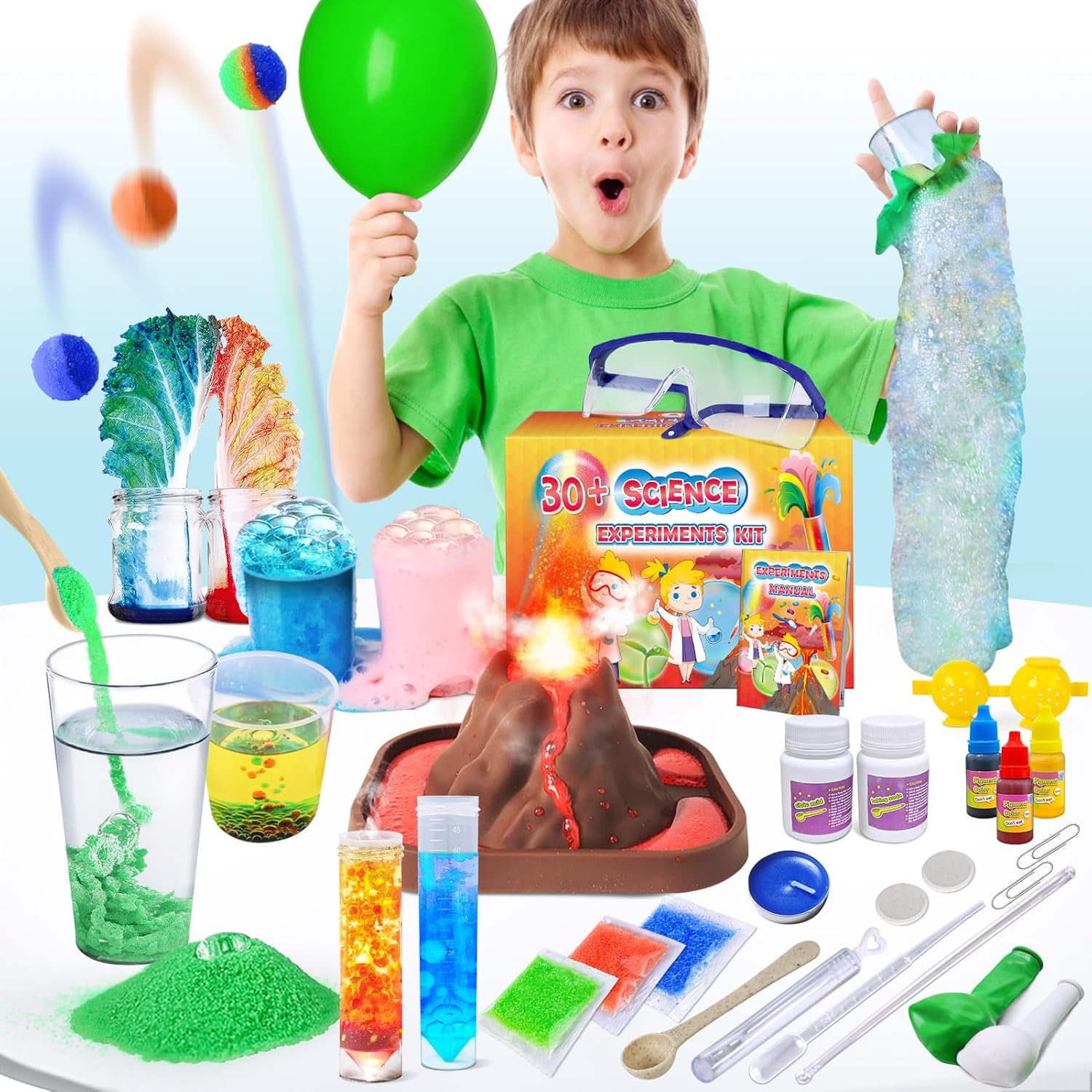 UNGLINGA 30+ Experiments Science Kits for Kids Educational S.T.E.M Toys Gifts for Boys Girls, Chemistry Set, Bouncy Ball, Volcano, Learning Activities