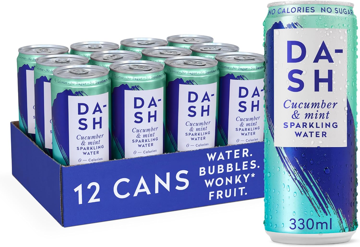 DASH Water Cucumber & Mint - 12 x Cucumber & Mint Flavoured Sparkling Spring Water - NO Sugar, NO Sweetener, NO Calories - Infused with Wonky Fruit (12 x 330ml cans)