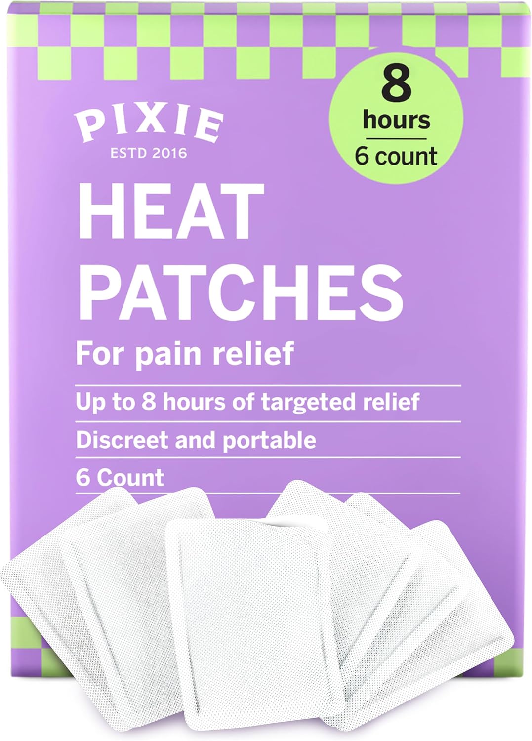 Pixie Period Cramps Menstrual Pain Relief Heat Patches - Lower Abdominal & Back Ache Therapy - Natural Alternative to Lidocaine ICY Hot - Up to 8 Hours - 6 Count Discreet Disposable Heat Pads