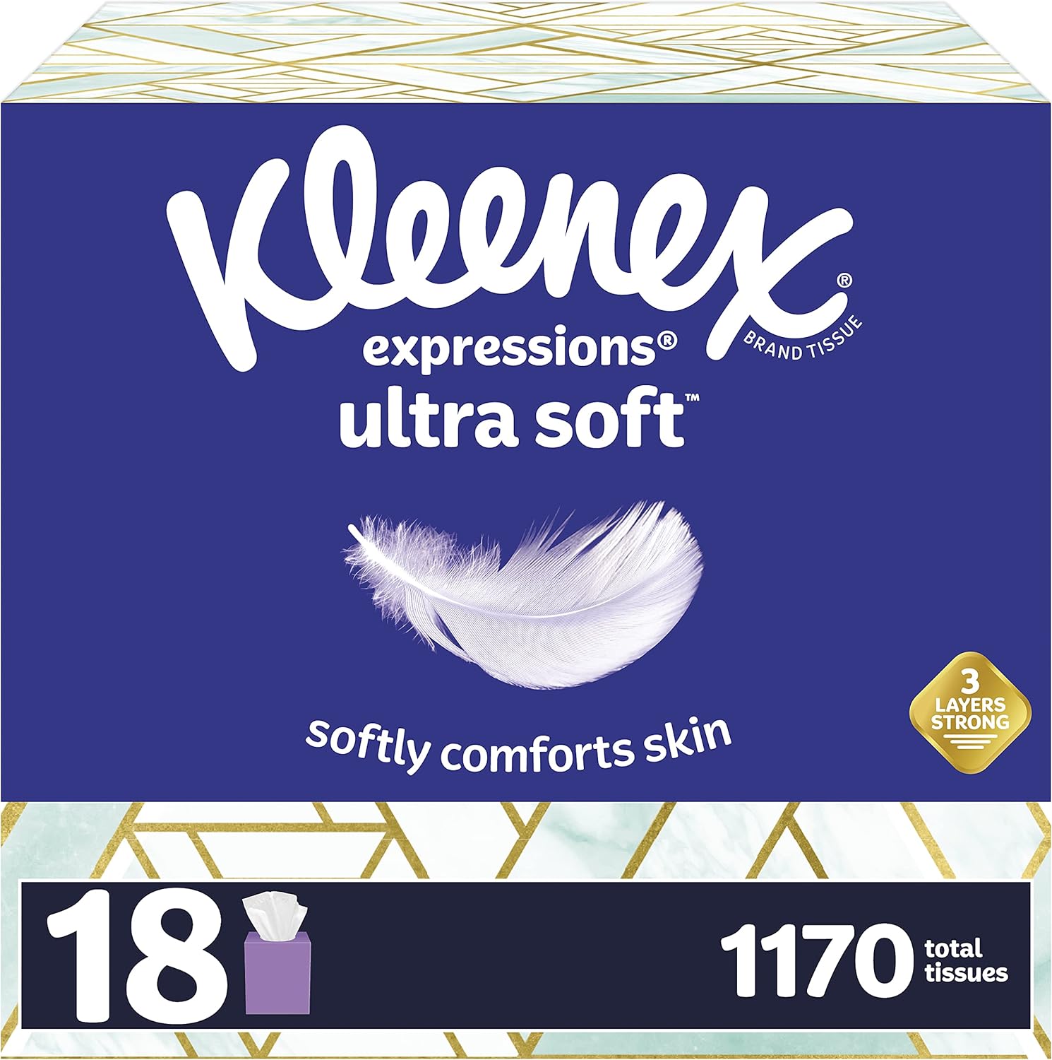 Kleenex Expressions Ultra Soft Facial Tissues, 18 Cube Boxes, 65 Tissues per Box (1,170 Total Tissues)