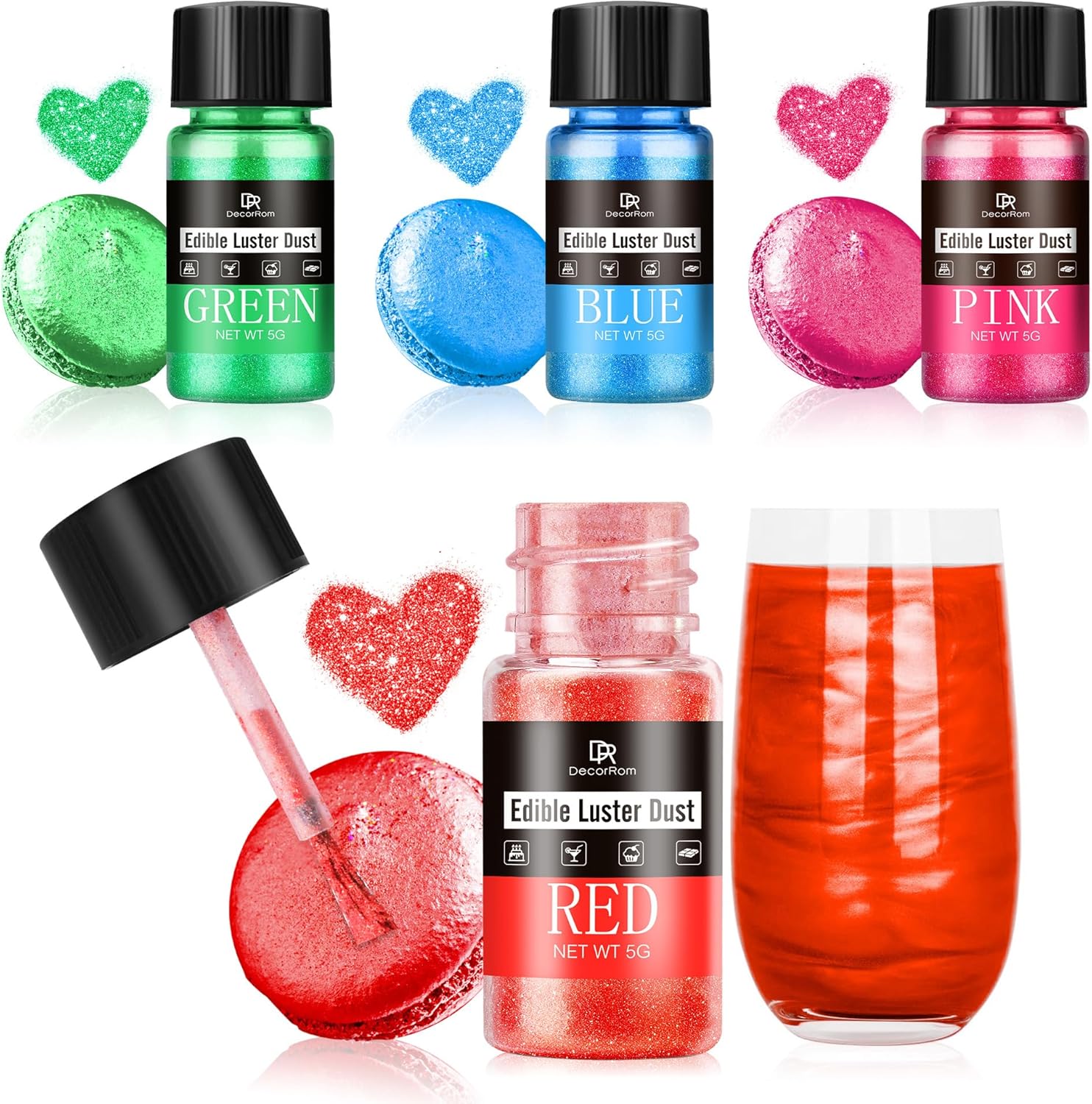 Edible Glitter Set for Drinks - 4 Colours Food Grade, 20g Edible Glitter Powder & Luster Dust for Cake Decorating, Baking, Cupcakes, Cookies, Fondant, Chocolate, Buttercream - DIY Edible Glitter Art