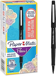 Paper Mate Flair Pen, 0.7 mm Medium Tip, Black, Box of 12