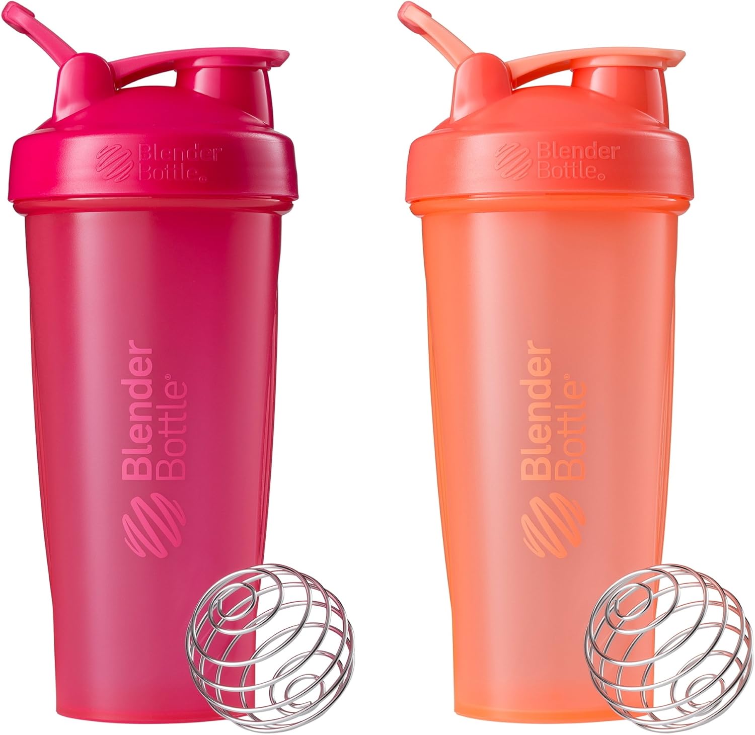 BlenderBottle Classic Shaker Bottle Perfect for Protein Shakes and Pre Workout, 28-Ounce (2 Pack), Pink and Coral
