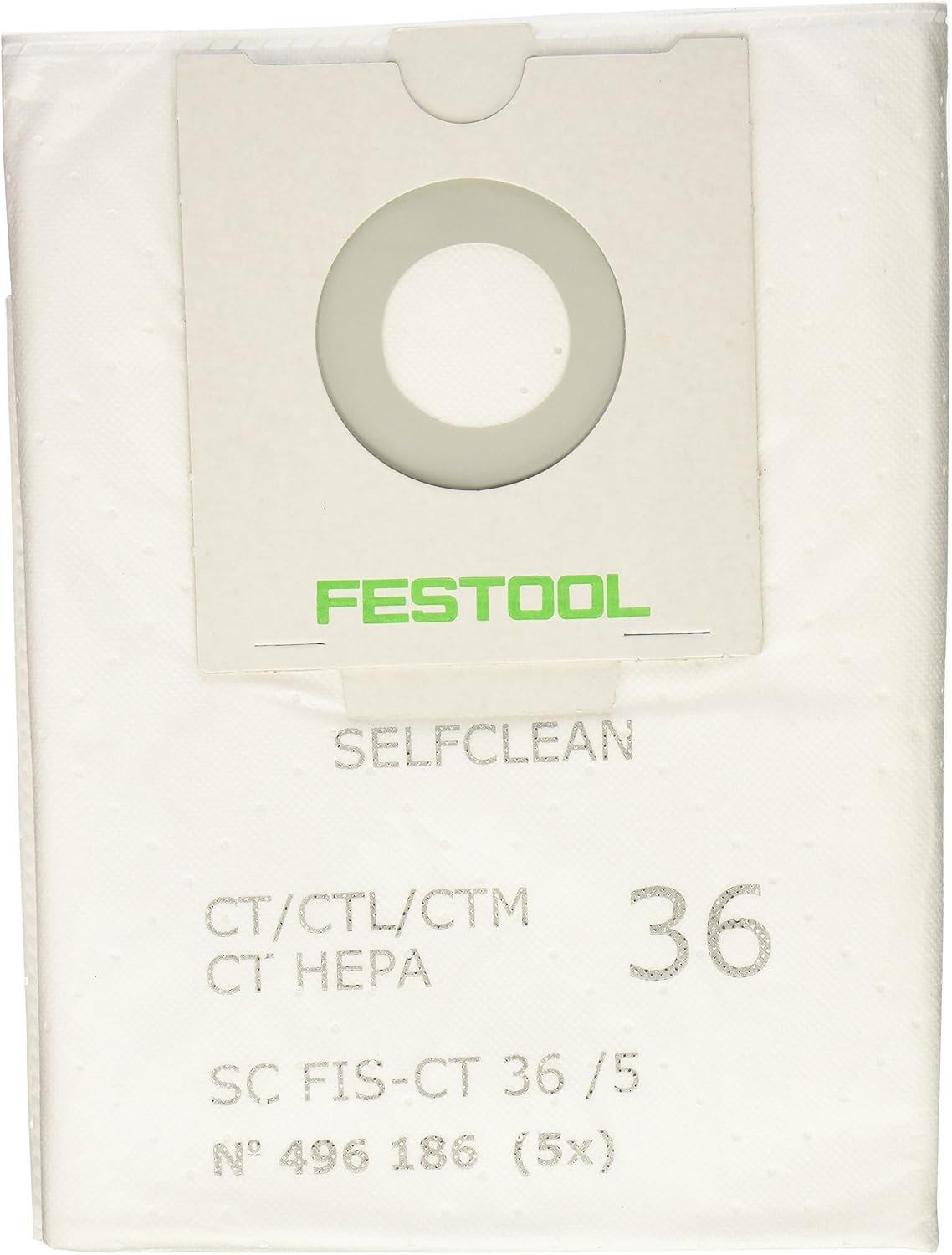 Festool 496186 SELFCLEAN Filter Bag for CT 36, Quantity 5