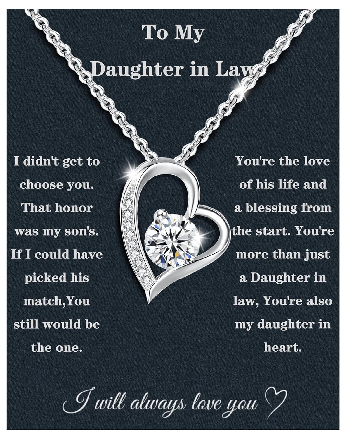 Christmas Gifts For Daughter In Law Necklace 925 Sterling Silver Daughter In Law Gifts From Mother In Law Birthday Gifts With Message Card &Gift Box (888-Heart01)