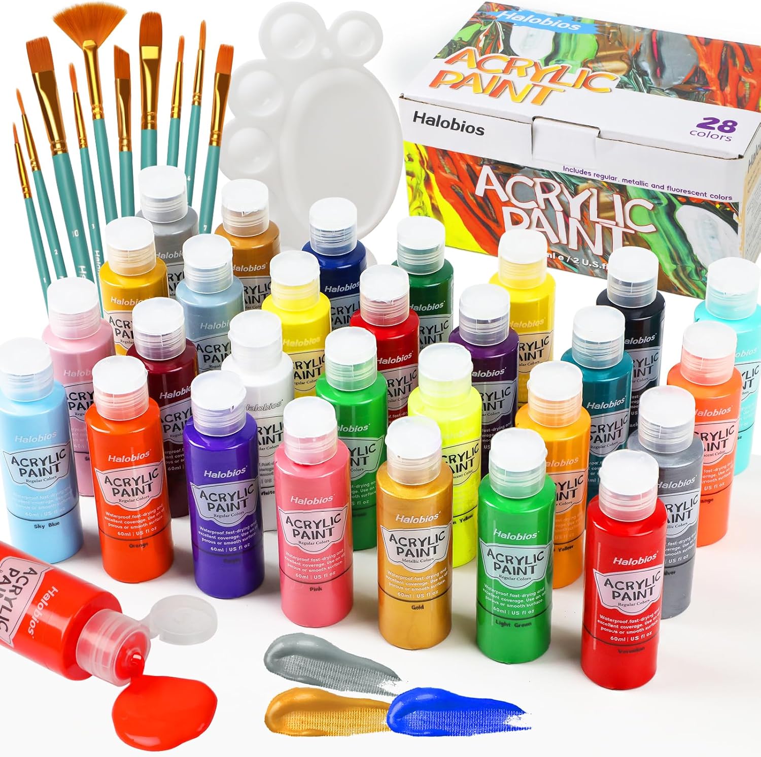 Acrylic Paint Set 28 Colors with 10 Brushes, Art Craft Paints for Artists Kids Beginners Students & Painters, Canvas fabric Ceramic Wood Rock Painting Art Supplies (Multicolor)