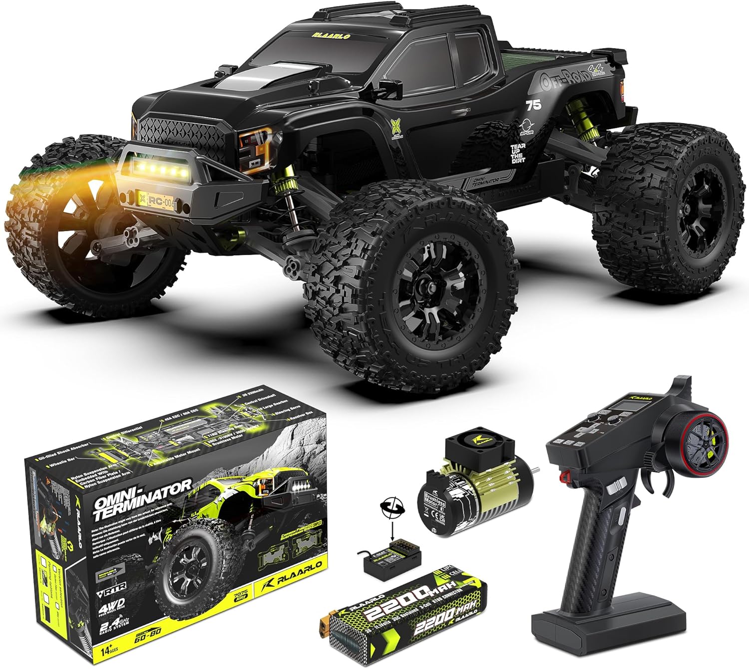 RIAARIO 1/10 Brushless RC Cars, 50+ MPH, 4WD, Waterproof, Carbon Fiber